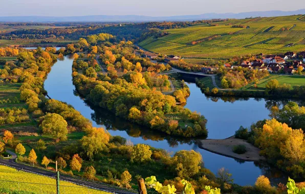 Осень, природа, река, Германия, Бавария, Майн