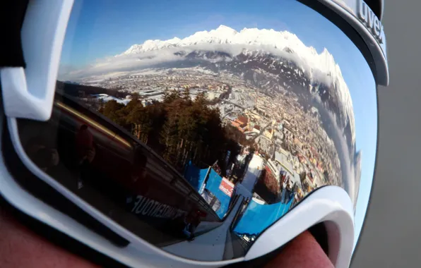 Картинка горы, отражение, Австрия, Альпы, очки, трамплин, Инсбрук