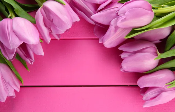 Картинка цветы, букет, тюльпаны, розовые, wood, pink, flowers, beautiful