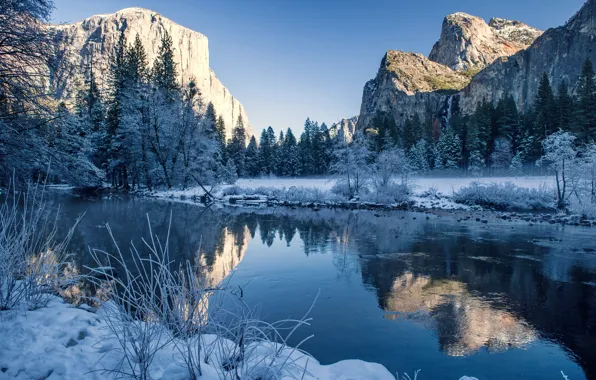 Картинка зима, лес, снег, озеро, nature, winter, snow