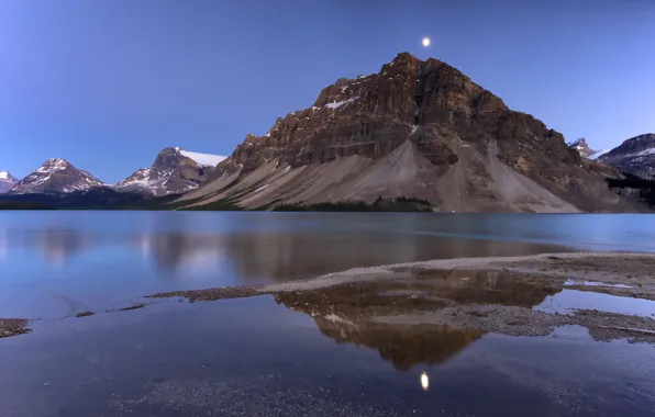 Озеро, гора, Луна, Канада, Альберта, Bow Lake