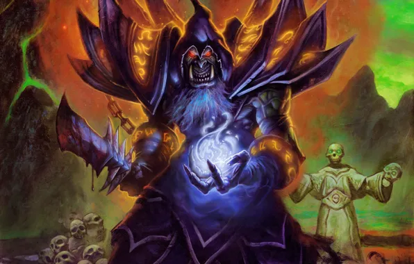 Клыки, красные глаза, орк, Гул'дан, чернокнижник, Hearthstone, Alex Horley, Gul'dan