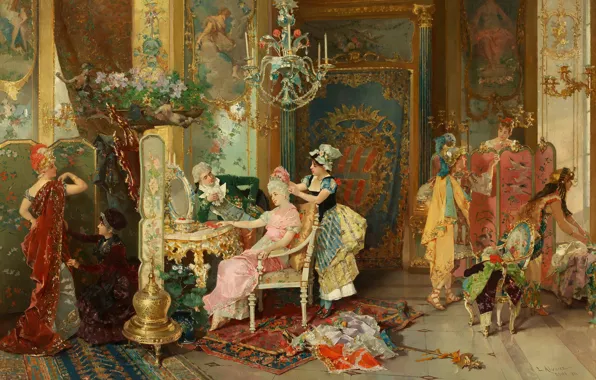 Картинка комната, дамы, арт, живопись, дворец, art, Palace, painting