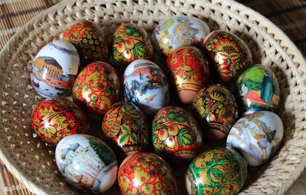 Праздник, узоры, яркие, яйца, весна, Пасха, орнамент, плетенка