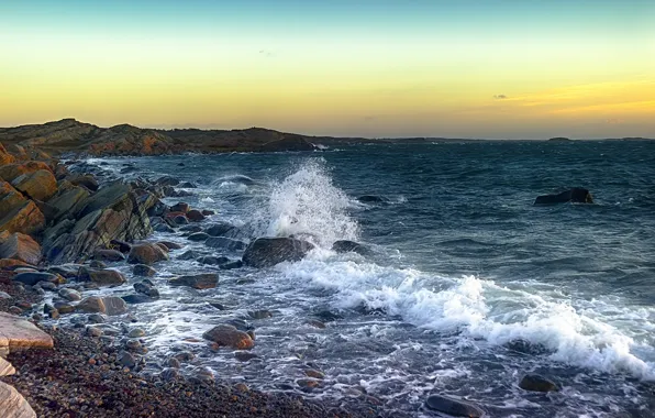 Картинка море, волны, камни, побережье, Швеция, Sweden, Bua Strand, Varberg