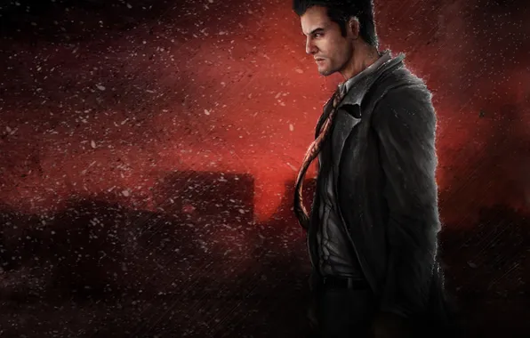 Картинка дождь, арт, профиль, мужчина, Max Payne