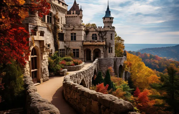Осень, замок, landscape, autumn, castle, ancient