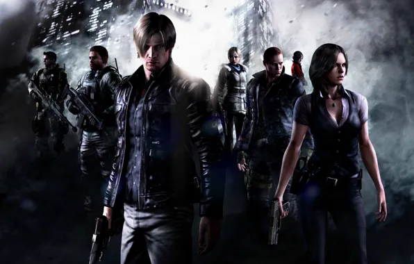 Картинка оружие, дым, команда, Джейк, бойцы, Resident Evil 6, Leon Scott Kennedy, Helena Harper