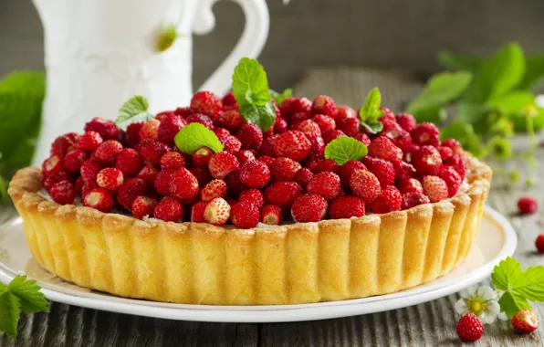 Ягоды, земляника, пирог, cake, выпечка, strawberry, berries, pastries