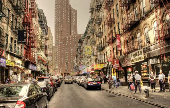 Машины, город, улица, здания, New York, New York City, Chinatown