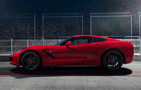 Corvette, Chevrolet, Red, Car, Sport, Stingray, Side View, Track