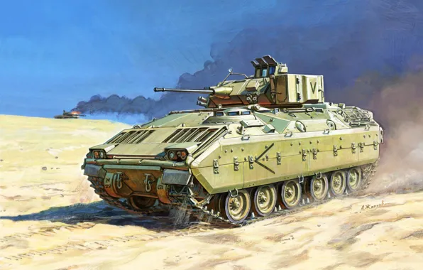 War, art, painting, M2 Bradley, Bradley Fighting Vehicle, american tank