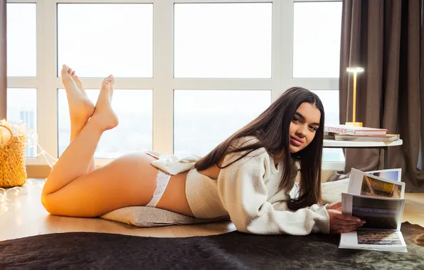 Long hair, model, brunette, gorgeous, photoshoot, posing, beautiful face, barefoot girl