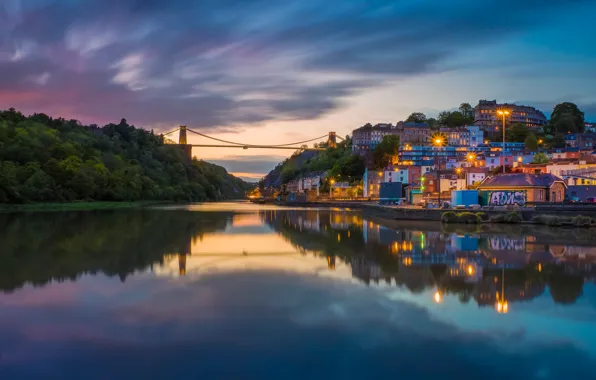 Мост, отражение, река, Англия, здания, дома, England, Bristol