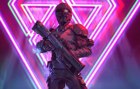 Картинка soldier, cyberpunk, rifle