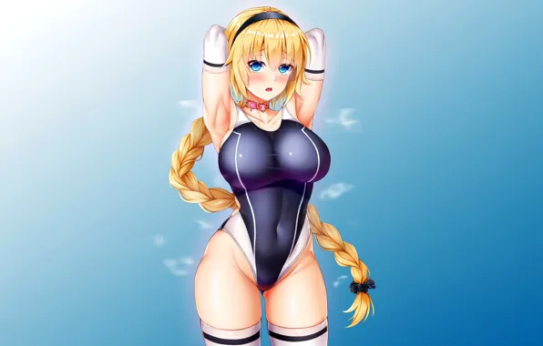 Girl, sexy, thighhighs, long hair, boobs, anime, blue eyes, beautiful