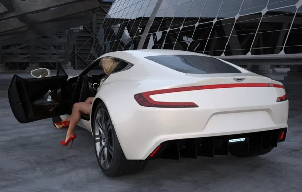 Машина, графика, дверь, арт, ножки, aston martin