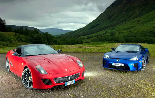 Картинка red, blue, supercars, Lexus LFA, Ferrari GTO