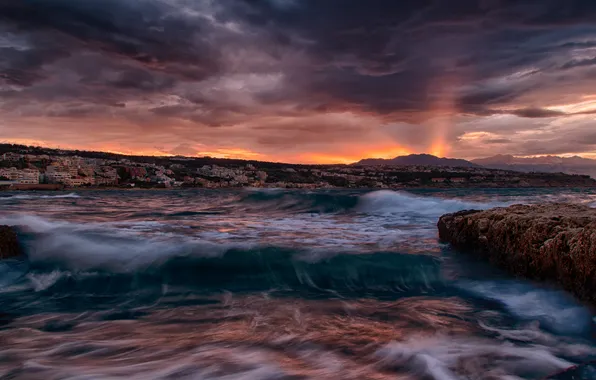 Море, пляж, небо, облака, пейзаж, закат, природа