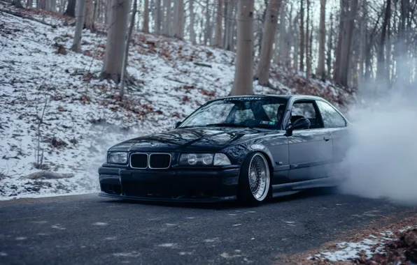 Bmw, forest, black, smoke, tuning, burnout, bbs, germany