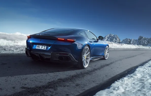 Дорога, Снег, Феррари, Ferrari, Blue, Snow, Supercar, Спорткар