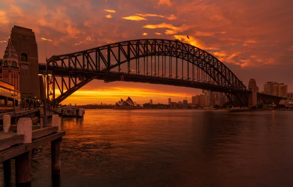 Закат, мост, Австралия, залив, Сидней, Australia, Sydney, Sydney Harbour Bridge