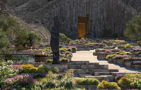 Garden, stones, cave, neom, saudi arabia, taller de arquitectura, utamo