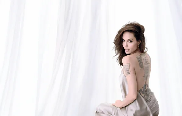 Картинка волосы, Angelina Jolie, тату, плечи, Анжелина Джоли