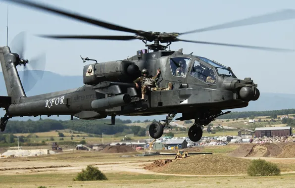 Картинка США, вертолёт, боевой, взлёт, пилоты, AH-64 Apache, основной