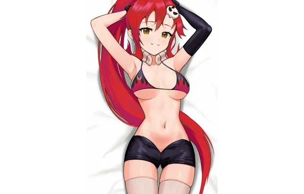 Girl, sexy, cleavage, shorts, thighhighs, long hair, boobs, anime