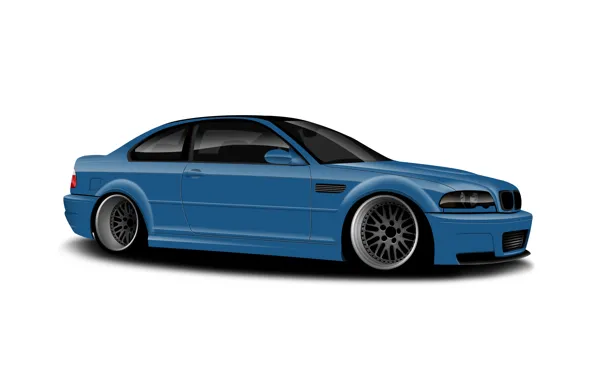 BMW, Blue, White, E46, Background, Drawing
