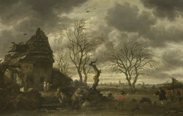 Пейзаж, масло, Зима, картина, Саломон Ромбоутс, 1702, Salomon Rombouts