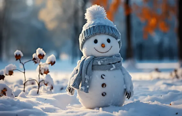 Картинка зима, снег, Рождество, Новый год, снеговик, Christmas, winter, snow