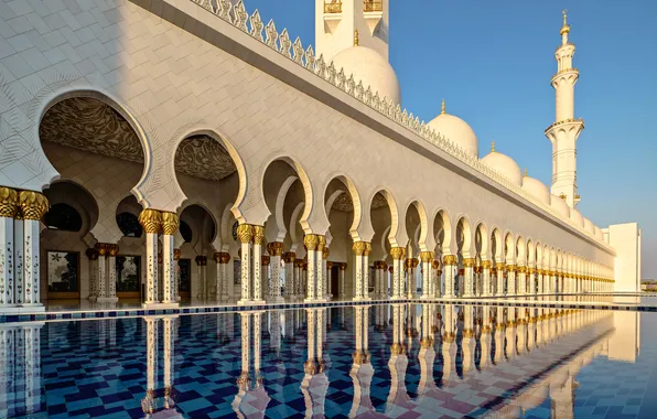 Картинка архитектура, ОАЭ, Абу-Даби, минарет, мечеть шейха Зайда