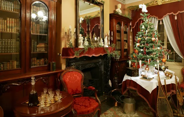 Картинка фото, праздник, елка, стулья, рождество, интерьер, бокалы, Новый год