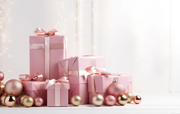 Украшения, шары, Новый Год, Рождество, подарки, golden, new year, Christmas