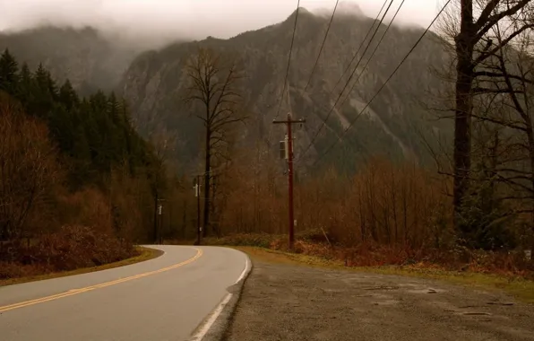 Картинка forest, road, trees, nature, mountains, mist, TV series, David Lynch