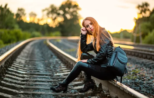 Картинка девушка, sky, long hair, trees, nature, model, women, redhead