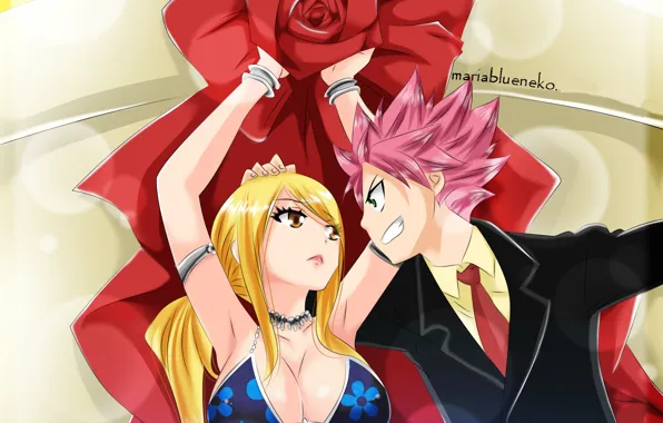 Аниме, арт, пара, Fairy Tail, Люси, Нацу Драгнил