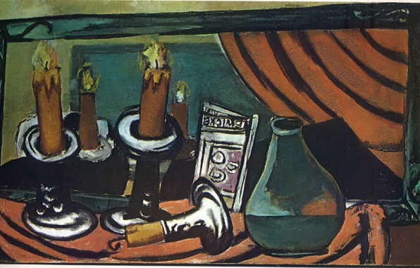 1930, Авангард, Экспрессионизм, Макс Бекман, Натюрморт со свечами и зеркалом