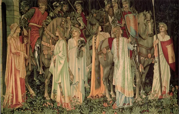 Sir Edward Burne-Jones, Holy Grail, and Departure, Tapestry The Arming