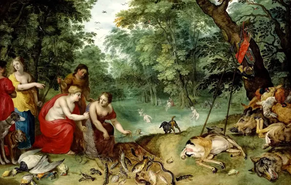 Картинка картина, Ян Брейгель младший, Диана и Нимфы После Охоты