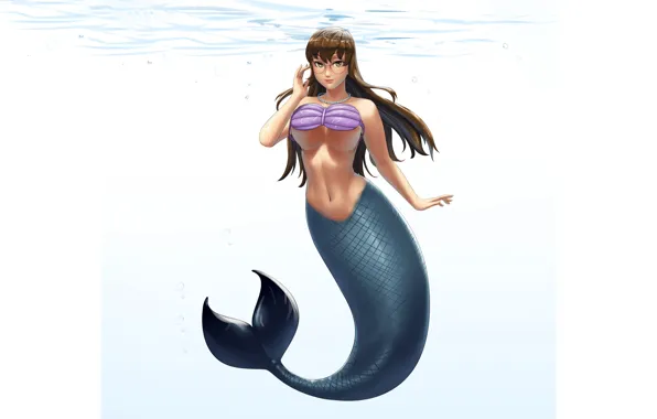Girl, sexy, cleavage, long hair, underwater, brown hair, brown eyes, boobs