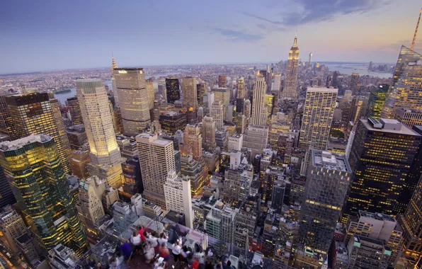 Люди, небоскреб, дома, Нью-Йорк, панорама, США, смотровая площадка