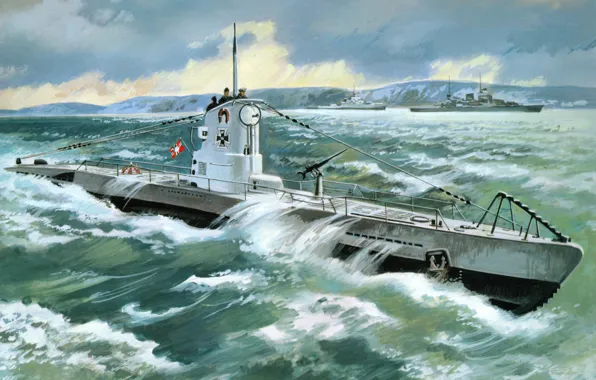 Рисунок, арт, U - boat Type 2B, ( 1939 )