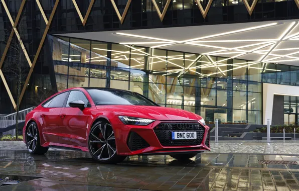 Красный, Audi, сырость, RS 7, 2020, UK version, RS7 Sportback