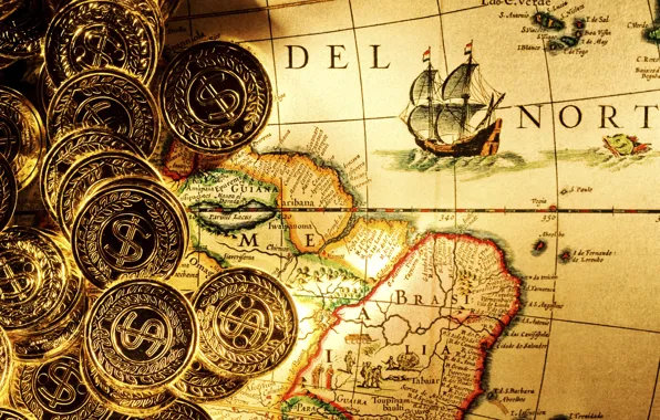 Картинка wallpaper, пираты, деньги, золото, монеты, карта
