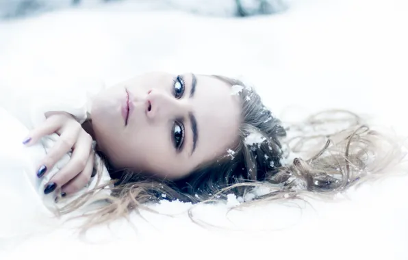 Girl, winter, snow, direct gaze