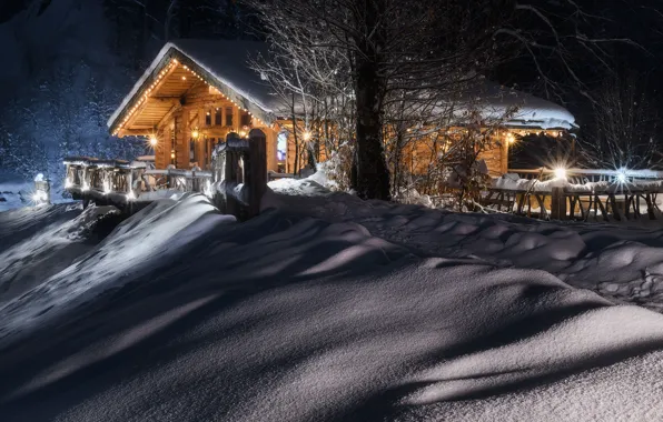 Картинка зима, снег, деревья, пейзаж, природа, вечер, освещение, тени