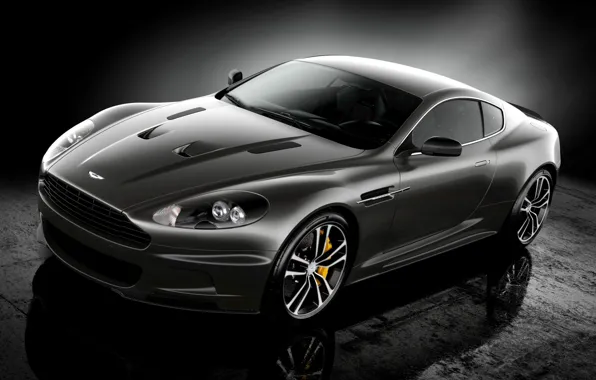 Отражение, чёрный, Aston Martin, DBS, суперкар, полумрак, Ultimate, передок